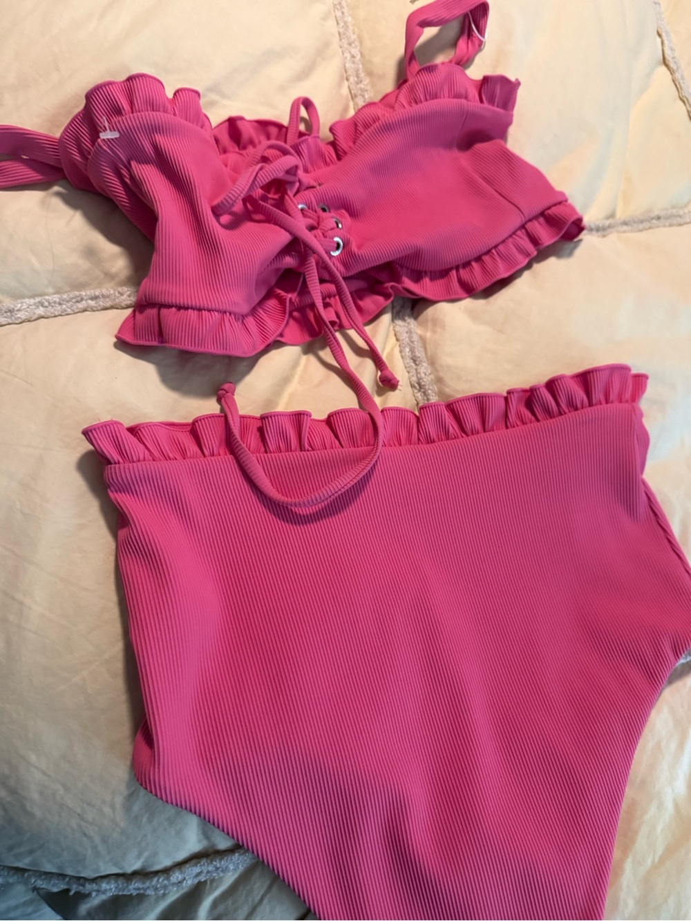 Free people Citrine women high-Waisted 2 pc Ruffle Bikini Set - Pink - Picture 8 of 15